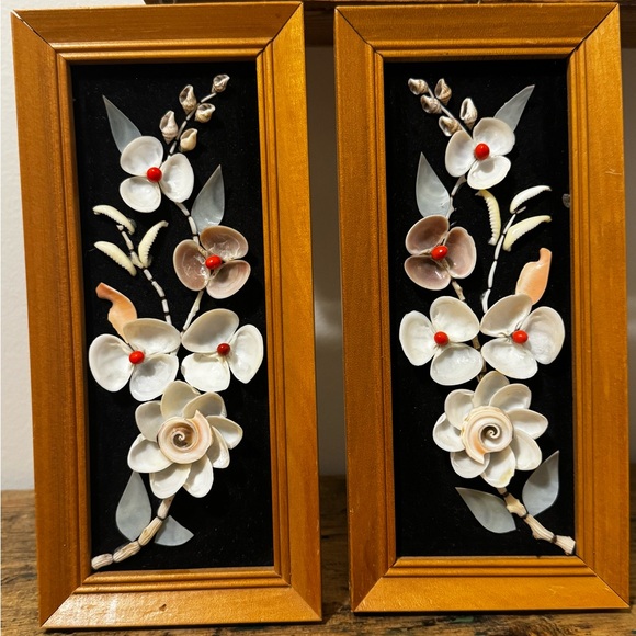 Floral Shell Art in an Oak Color Frame - Picture 4 of 6